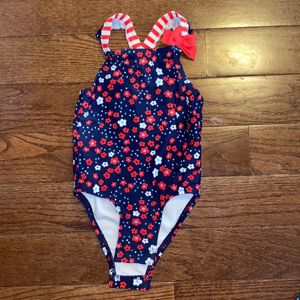 Circo 18m Girls Red White & Blue Floral Bathing Suit